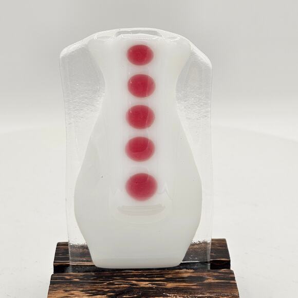 Fused Glass Miniature Bud Vase on Wooden Stand - Adorable Button Design - Picture 5 of 6